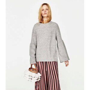 EUC Zara soft feel light grey long bell sleeve top, S